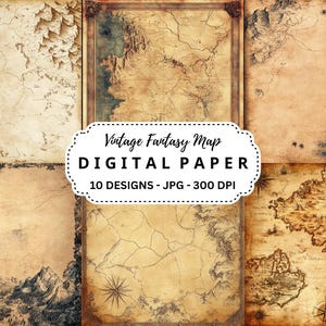 Vintage Fantasy Landkarte Hintergründe Bundle, 10 hochwertige JPGs Bilder für Junk Journal, Scrpabooking, digitales Kunsthandwerk, antike Karten Clipart