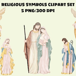 Religious Clip Art, Christian Watercolor Clipart Set, Baptism Clipart, Angel Clipart, Christianity PNG Bundle, Digital Download