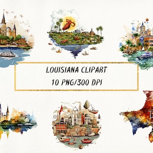 Louisiana Clipart, Louisiana State PNG Bundle für kommerzielle Nutzung, Aquarell Louisiana Kunst, Reise Clipart, digitaler Download