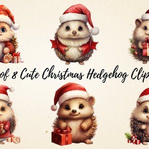 Lindo clipart de sublimación de erizo de Navidad, paquete de ilustraciones PNG de alta calidad de Navidad de animales del bosque, clip art de planificador digital