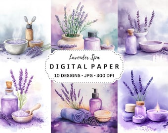 Lavender Spa Clipart Bundle, Watercolor Style (Instant Download)
