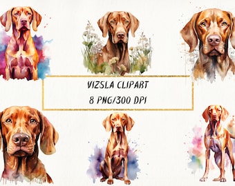Watercolor Vizsla Clipart, Cute Vizsla Dogs High Quality PNG Bundle for Commercial Use, Card Making, Paper Craft, Mixed Media