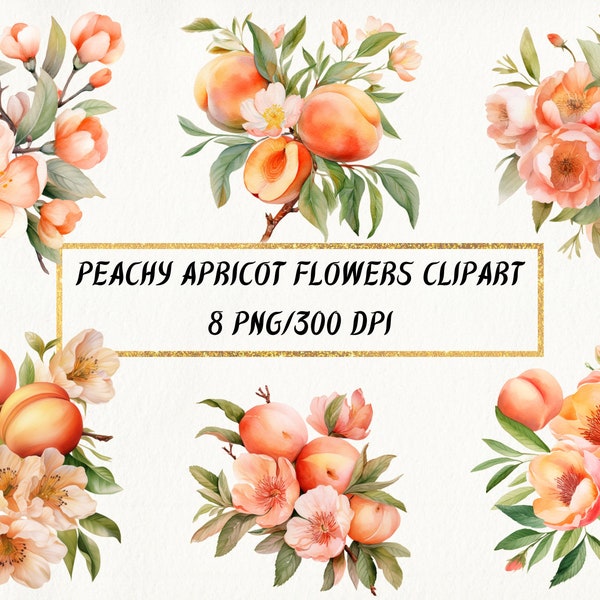 Watercolor Peachy Apricot Flowers Clipart, Floral Clipart, Floral Bouquets Watercolor, Wedding Invitation, Commercial Use