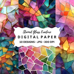 Stained Glass Watercolor Backgrounds: Junk Journal, Scrapbooking (JPG Digital Download Bundle)