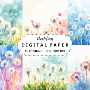 Dandelions Watercolor Clipart Bundle, 10 High Quality JPGs Files for Invitations, Crafts, Scrapbooking, Junk Journal, Instant Download