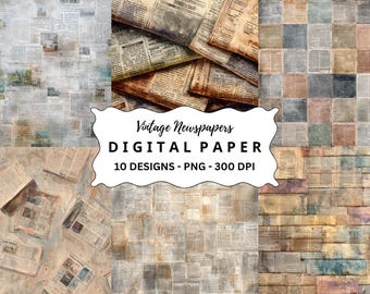 Vintage Newspaper Clip Art: Watercolor Scrapbook Images (Digital Download PNG Bundle)