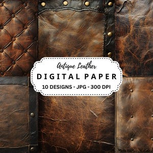 Pacote de imagens de couro antigo, 10 JPGs de alta qualidade, fundos de couro marrom vintage para diário de lixo, scrapbooking, artesanato em papel