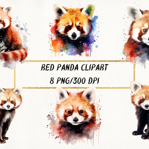 Aquarel Rode Panda Clipart, Leuke Rode Panda PNG Bundel, Rode Panda Sticker, Commercieel Gebruik, Digital Paper Crafts, Junk Journal, Scrapbooking