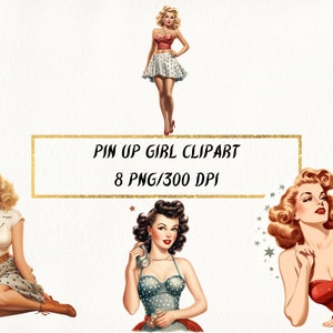 Retro Pin Up Girl Clipart: Vintage PNG Bundle (Commercial Use)