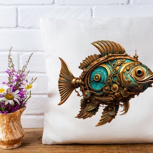 Steampunk Fish Clipart, Fantasy Steampunk Fish PNG Bundle for Commercial Use, Steampunk Digital Paper Crafts, Card Making, Mixed Media image 9