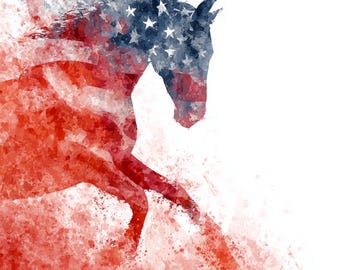 Watercolor USA Flag Horse Clipart: Patriotic PNG Bundle (Digital Download
