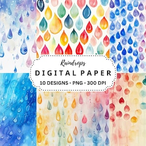 Bellissimo sfondo di gocce di pioggia ad acquerello, perfetto per scrapbooking e inviti, carta digitale colorata con gocce di pioggia ad acquerello