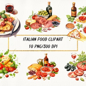 Watercolor Italian Food Clipart: PNG Bundle for Party Decor (Digital Download)