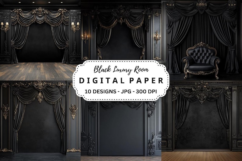 Black Luxury Room Backdrops: Photography Digital Backgrounds (JPG ...
