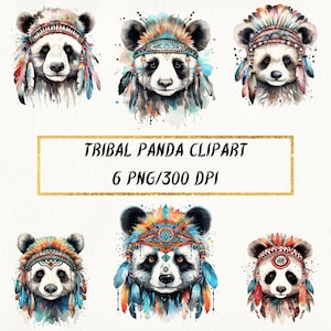 Tribal Panda PNG aquarela clipart sublimação, confecção de cartões, artesanato em papel digital, scrapbooking, uso comercial, download instantâneo