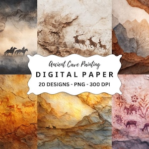 Cave Painting Clipart Bundle: Watercolor PNG Images for Scrapbooking