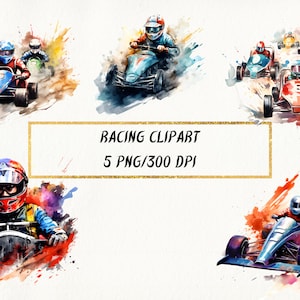 Aquarell Racing Clipart, Rennfahrer PNG Pack für kommerzielle Nutzung, Jungen Geburtstag, Kartenherstellung, Scrapbook, Junk Journal, Papier Handwerk