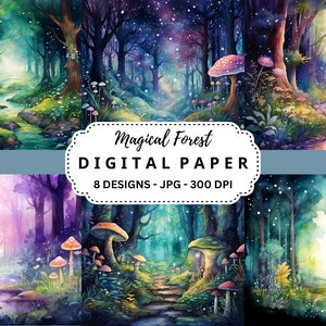 Magical Forest Background Art Print, Fantasy Digital Paper, Hoge kwaliteit JPG's, Commercieel gebruik, Scrapbooking, Junk Journal, Paper Craft