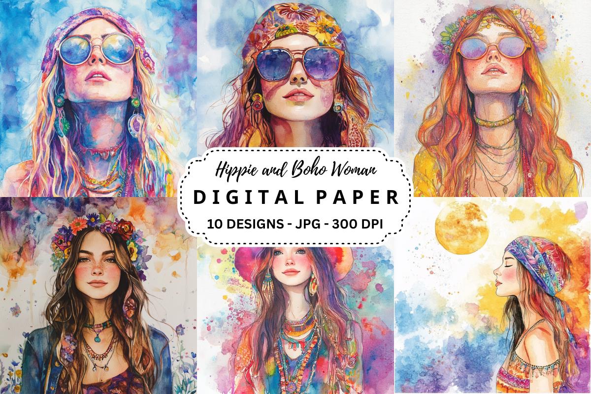 Hippie girl painting - Etsy México, image size:1200x800