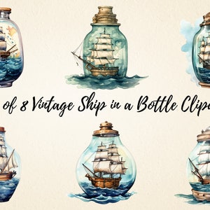 Vintage Ship in a Bottle Watercolor Clipart: PNG Sublimation Bundle (Digital Download)