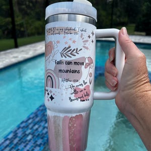 40oz stainless steel Affirmations Christ tumbler with handle, Christian Affirmation tumbler, Christian sayings 40oz tumbler with handle