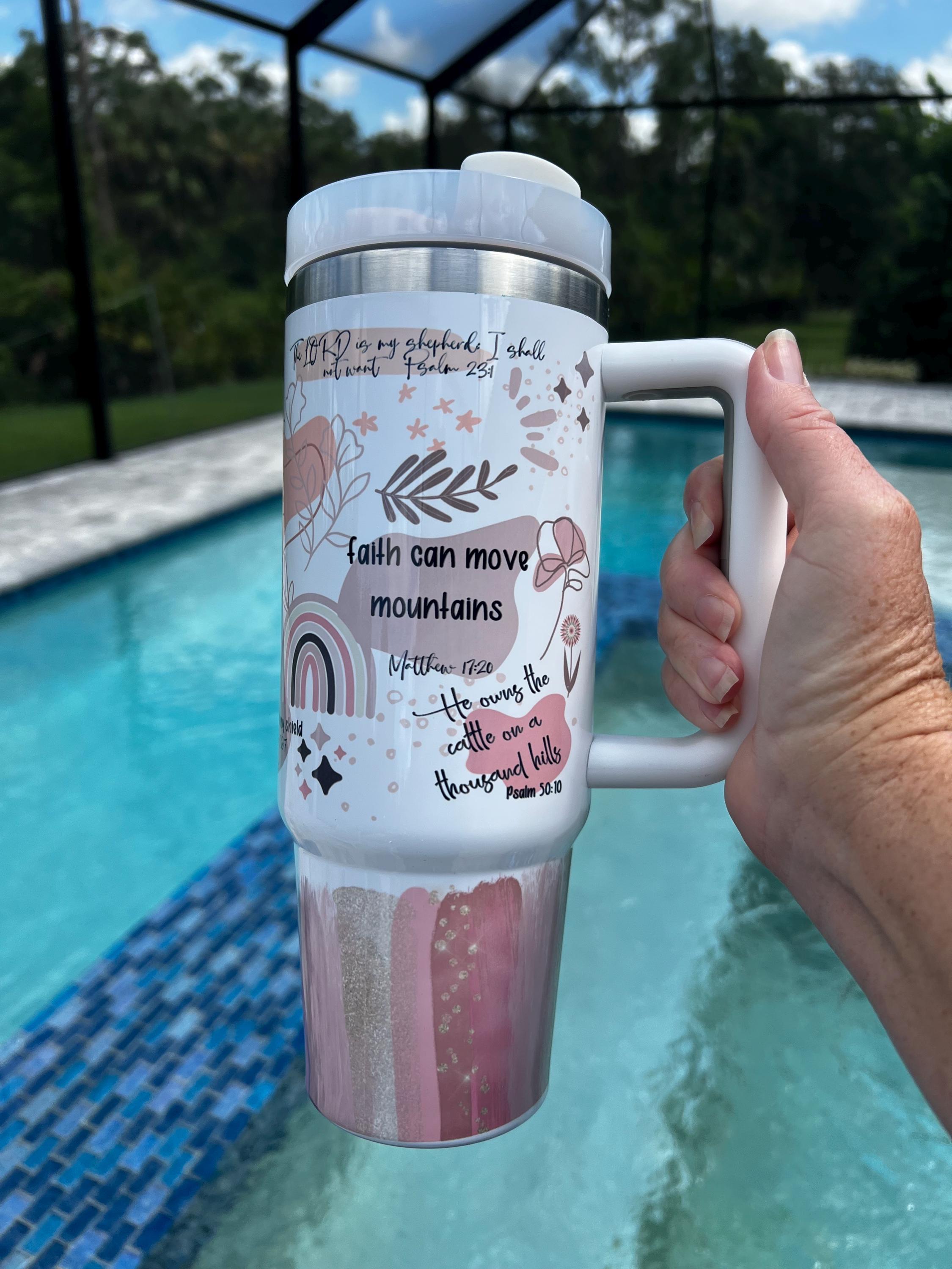 40oz stainless steel Affirmations Christ tumbler with handle, Christian Affirmation tumbler, Christian sayings 40oz tumbler with handle