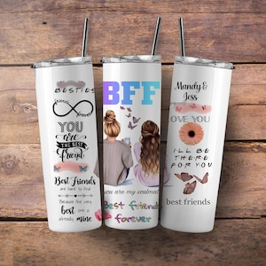 Best friends 20oz tumbler with metal straw, Best friends tumbler, Custom Besties gift with name, Personalized tumbler for best friends