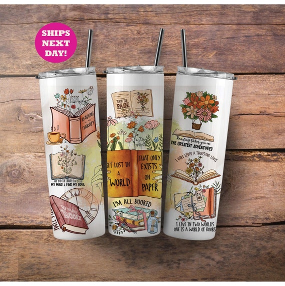 Book Lover's Floral Tumbler 20oz - Insulated Stainless Steel Gift For Readers & Bookworms