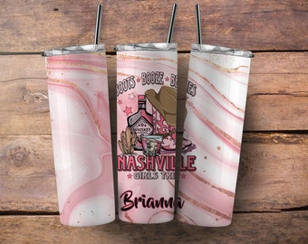 Personalized Nashville Tumbler: Boots, Booze, Besties - Tennessee Trip Cup