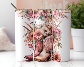 Pink Cowgirl Boots 20oz Tumbler: Floral Country Girl Cup