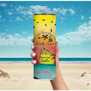 Punta Cana vacation 20 or 30oz tumbler with metal straw, Cancun trip gift, Punta Cana trip tumbler, vacation cup, Beach vacation tumbler