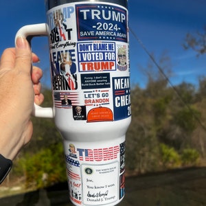 Trump 40oz tumbler with a plastic straw, Trump 2024 gift, Trump MAGA tumbler, Trump 2024 40oz tumbler with handle, Lets Go Brandon 40oz