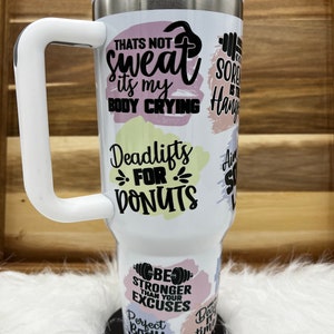 40oz stainless steel Gym Affirmations tumbler with handle, Workout Affirmation tumbler, Funny Gym sayings 40oz tumbler with handle