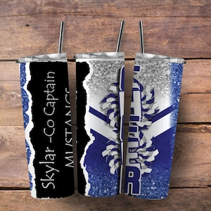 Cheerleader blue and silver custom tumbler with name and school, dance cup, cheer team tumbler, personalized cheer tumbler, Cheer gift