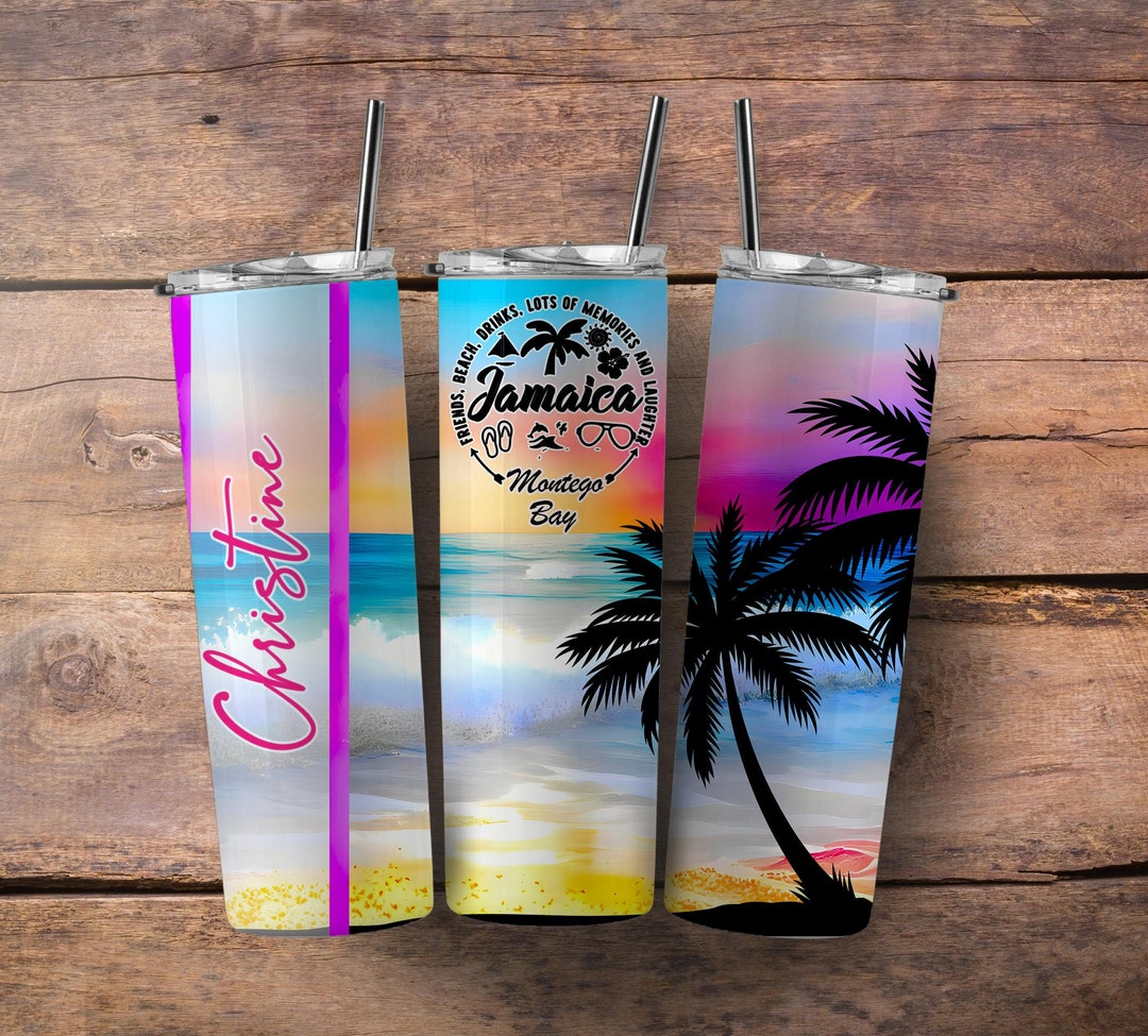 Jamaica Vacation Tumbler With Name and Metal Straw, Jamaica Trip Gift