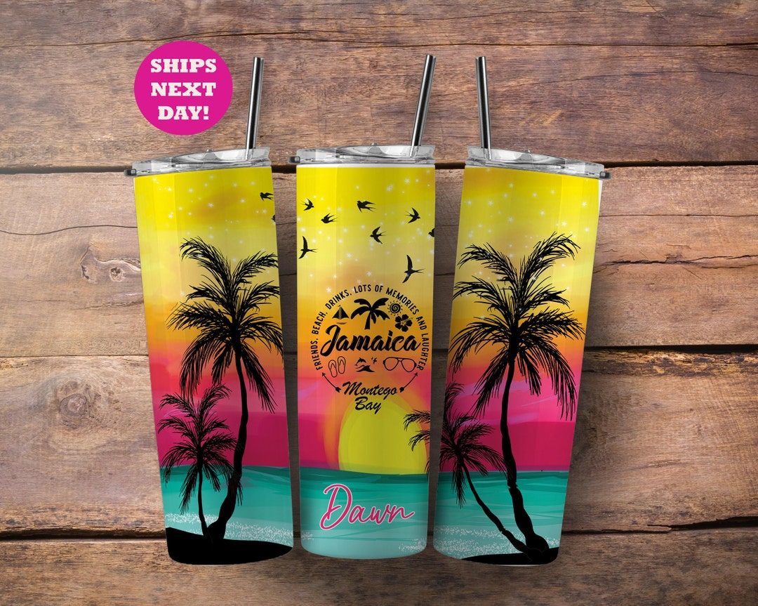 Jamaica Vacation Tumbler With Name and Metal Straw, Jamaica Trip Gift