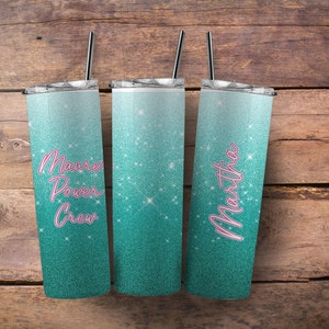 Custom Ombre glitter-like 20oz tumbler with name and metal straw, Girls trip tumbler, Girls trip vacation cup, Ombre tumbler with name