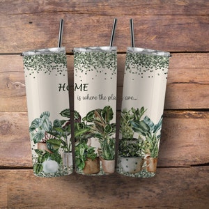 Home is where the plants are tumbler, Plant lady gift, Gardener tumbler with metal straw, Plant lover 20oz tumbler