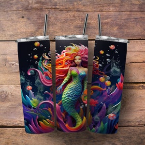 3D Mermaid tumbler with metal straw, Mermaid tumbler, Mermaid underwater tumbler vibrant colors, Mermaid cup with straws, little mermaid