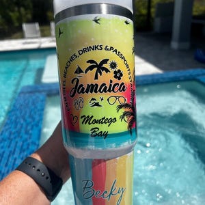 Jamaica vacation 40oz or 30oz tumbler with metal straw, Jamaica trip, Jamaica trip tumbler, Making Memories vacation tumbler with handle