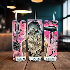 Custom Hair life 20oz skinny tumbler with metal straw , personalized hairdresser cup, Custom Hairdresser tumbler, Hair dresser gift