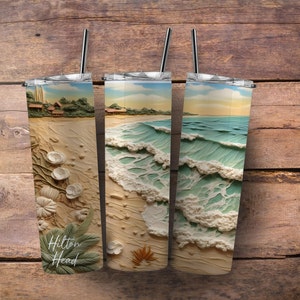 Hilton Head custom 3D looking beach tumbler, Hilton Head South Carolina cup, Hilton Head tumbler with straw, Custom beach vacation cup