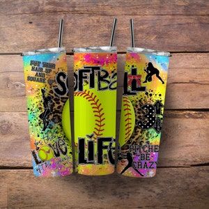 Softball Life 20oz Skinny Tumbler: Sports Water Bottle with Straw