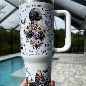 Just Breathe 40oz Tumbler: Floral Affirmation Stainless Steel Travel Mug