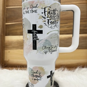 40oz stainless steel Affirmations Christ tumbler with handle, Christian Affirmation tumbler, Christian sayings 30oz tumbler with handle