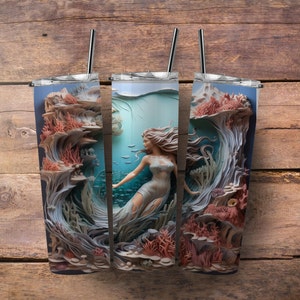 3D Mermaid tumbler with metal straw, Mermaid tumbler, Mermaid underwater tumbler vibrant colors, Mermaid cup with straws, little mermaid