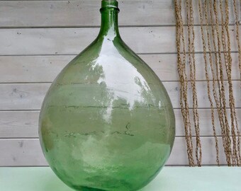 XXL Dame jeanne vert pale 40L, antique french vase, vintage dame jeanne 1960s