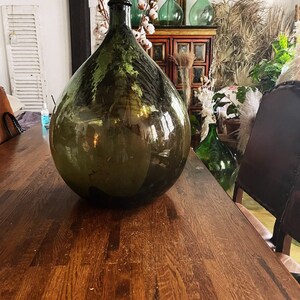 Large antique French Demijohn 20L green onion - vintage vase since 1960s