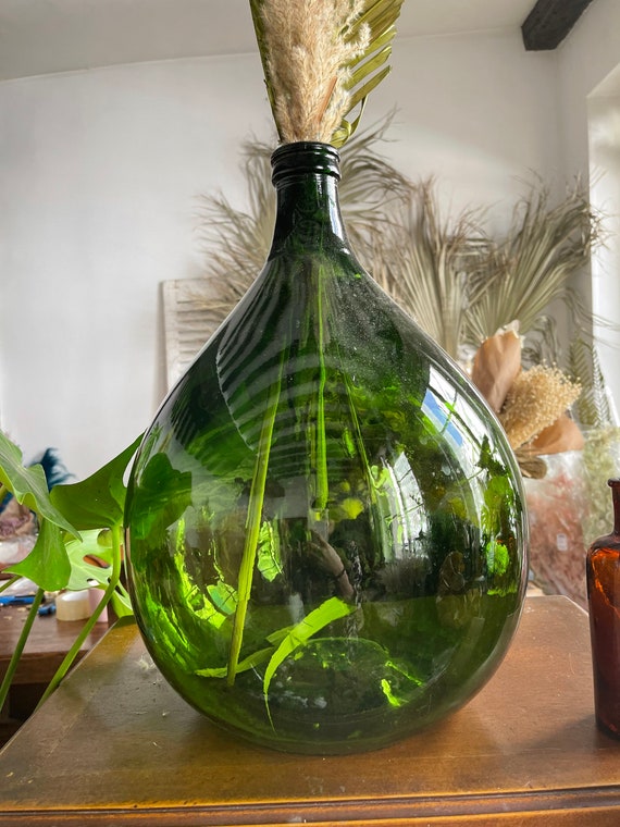 Dame Jeanne Ancien Vert Couleurs 10L, Vase Antique, Vase Vintage