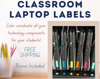 Classroom Laptop Label for classroom organization with color coded labels for chromebook cart in elementary classroom kindergarten resources